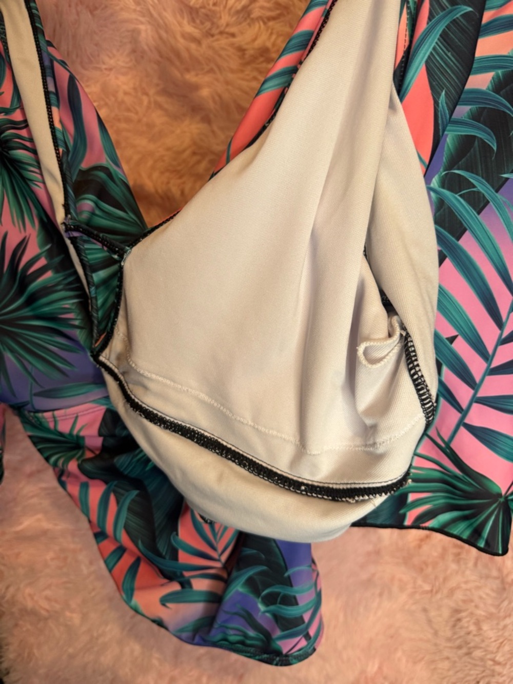 SHEIN Pink & Green Tropical Palm One-Piece Swimsuit NWOT - Picture 5 of 5
